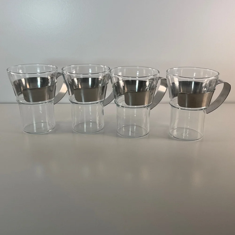 Bodum ASSAM Coffee Glass Set (Metal Handle, 12 oz) - Pack of 4